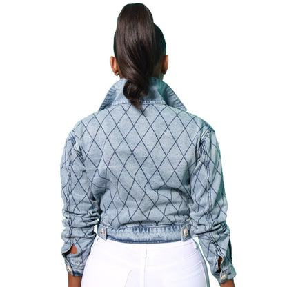 Slim Nostalgic Washing Long Sleeve Women's Denim Jacket Kiwidrop