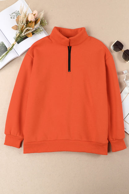 Quarter Zip Dropped Shoulder Sweatshirt Trendsi