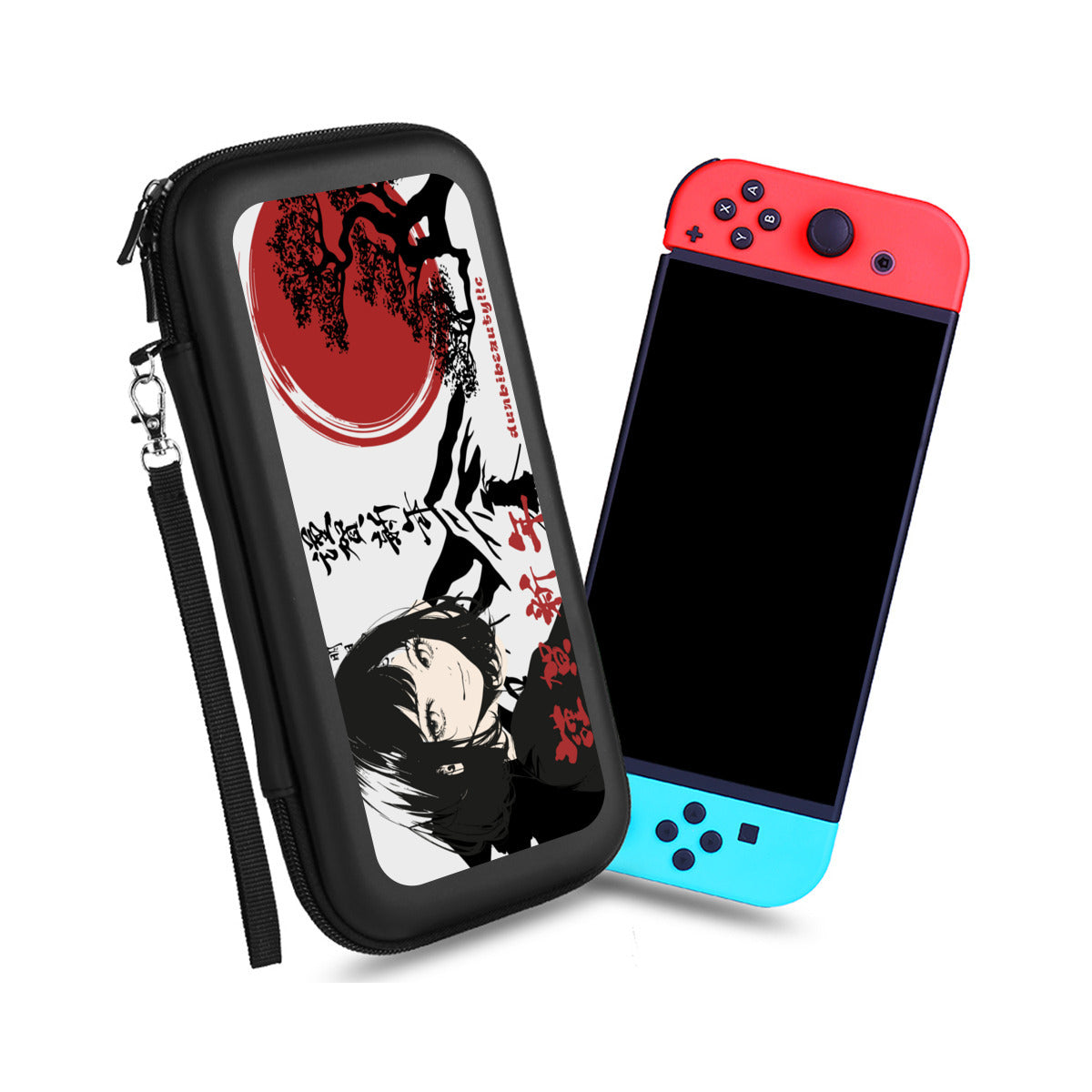 Nintendo Switch Storage Bag (Double-Sided Printing)｜Eva Material -Japan, Japanese, Red, Samurai, Pretty Girl, Tiger, Kanji, Mountains (Designed by Dunbi)