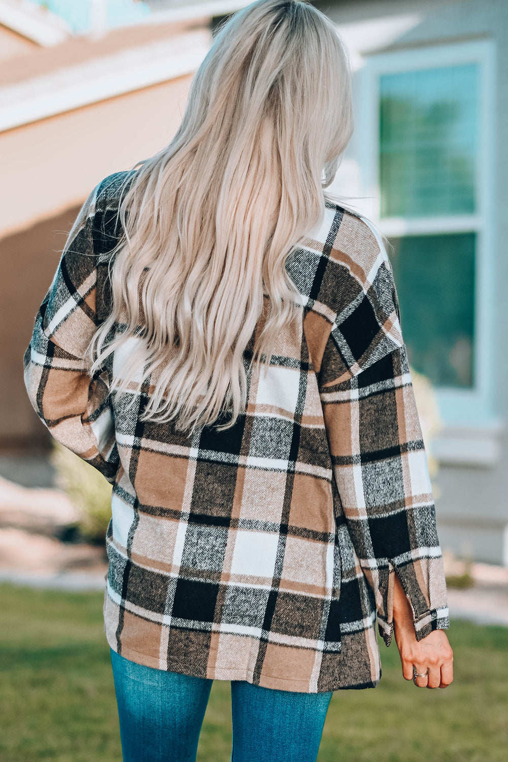 Plaid Print Buttoned Shirt Jacket Kiwidrop