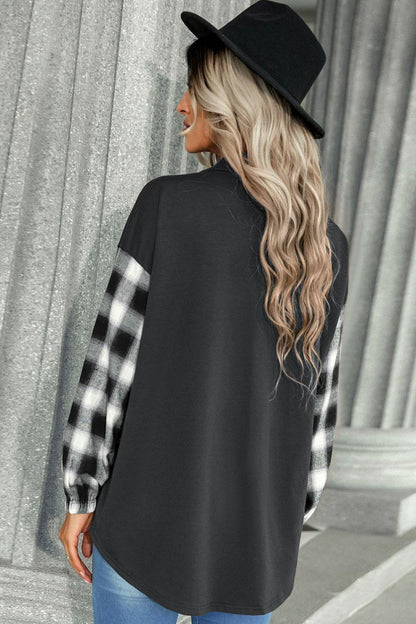 Plaid Dropped Shoulder Shirt with Breast Pocket Trendsi