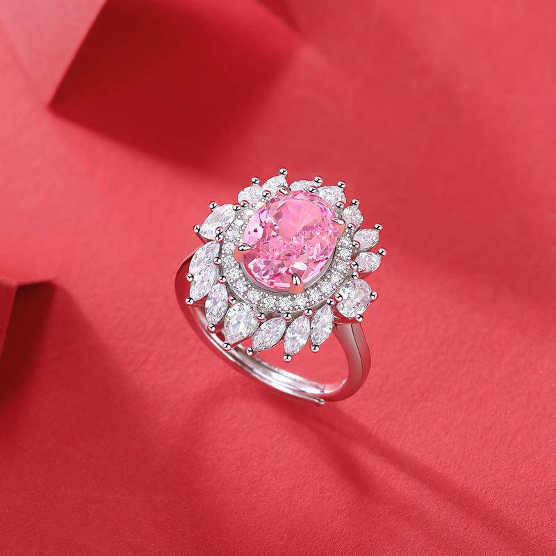 Pink Flame-Shaped 925 Sterling Silver Adjustable Rings