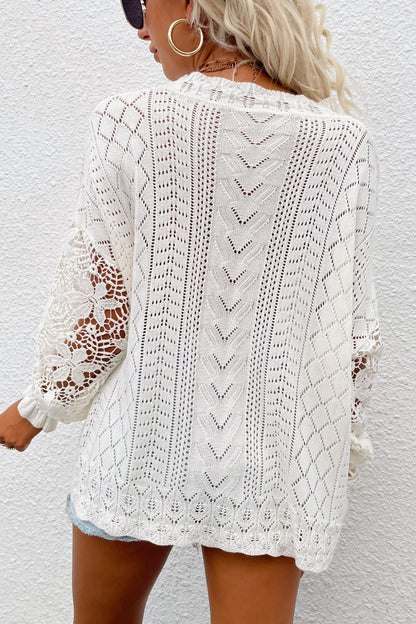 Spliced Lace Crochet Sleeve Sweater Trendsi