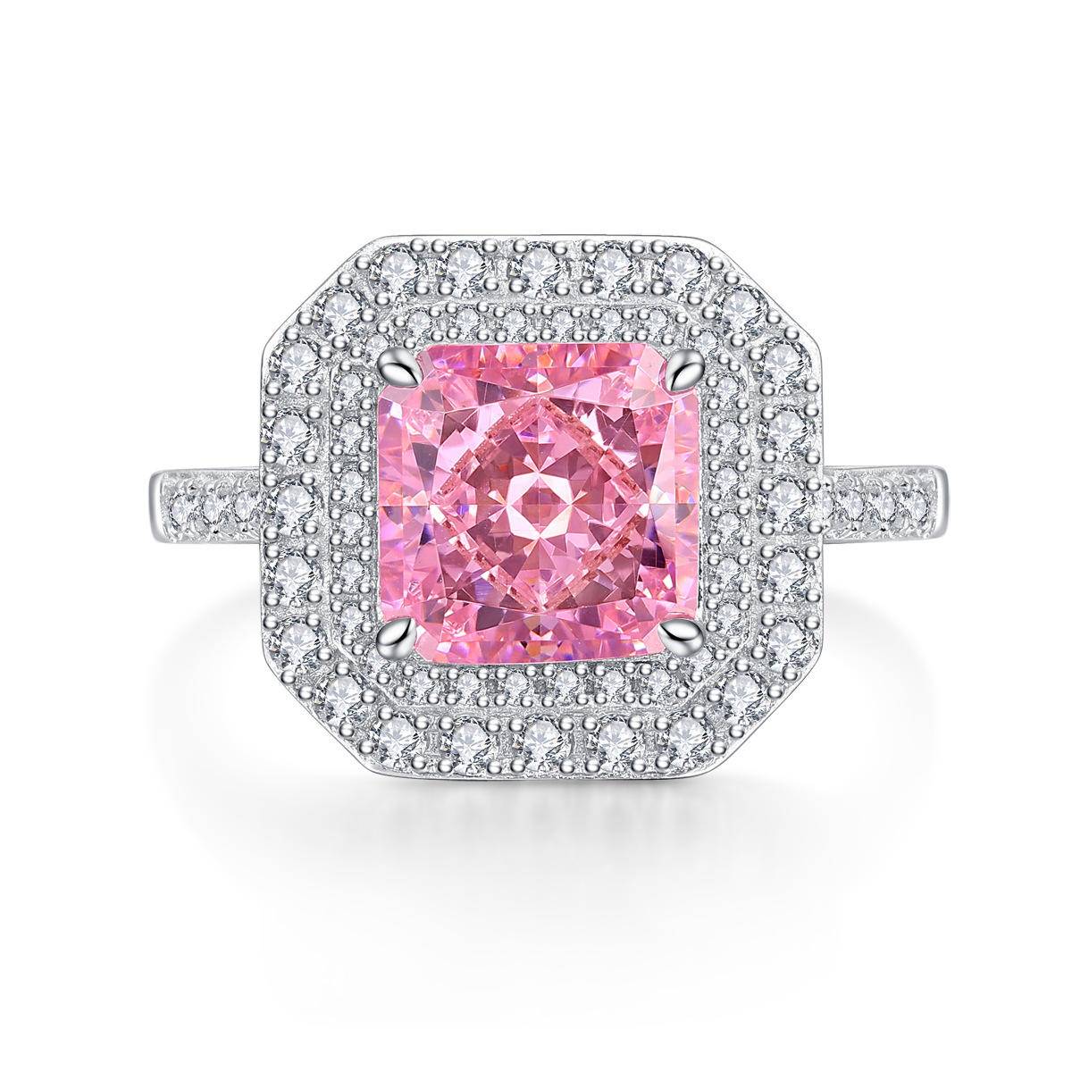 Pink Octagon-Shaped 925 Sterling Silver Adjustable Rings