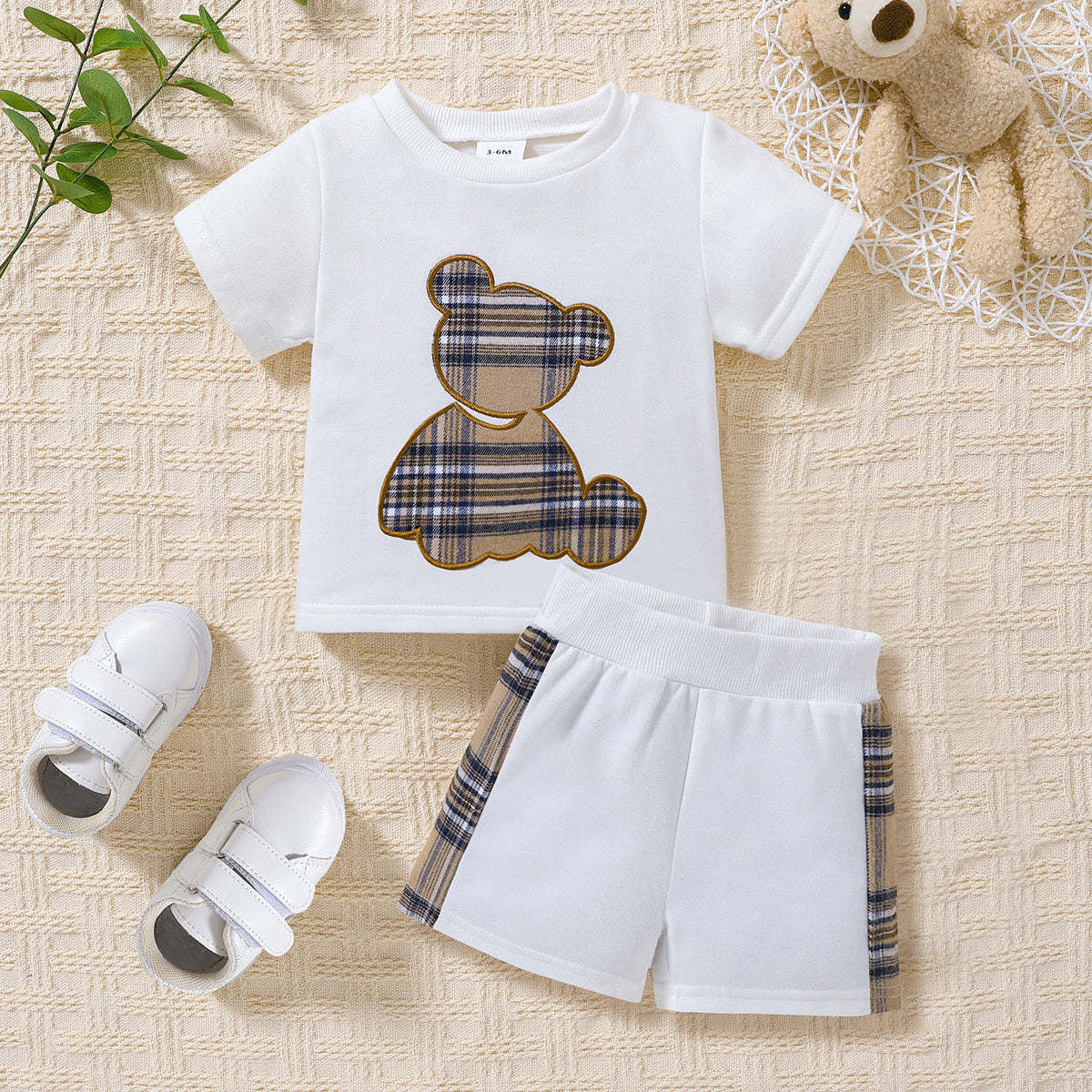 Baby Bear Graphic Round Neck Tee and Short Set