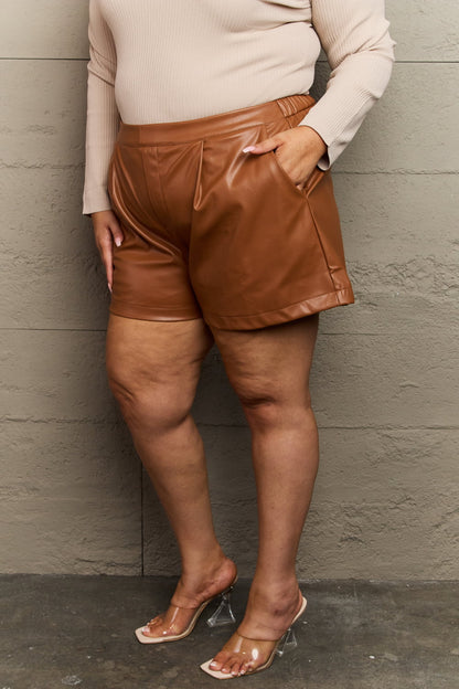 HEYSON Leather Baby Full Size High Waist Vegan Leather Shorts