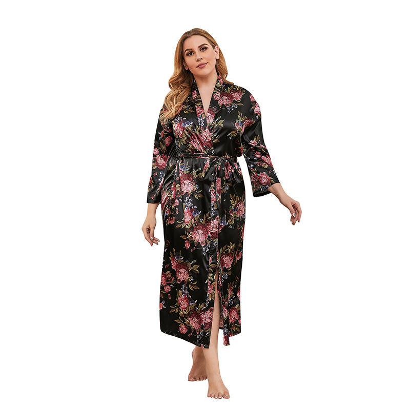 Women's Plus Size Faux Silk Floral Nightgown Kiwidrop