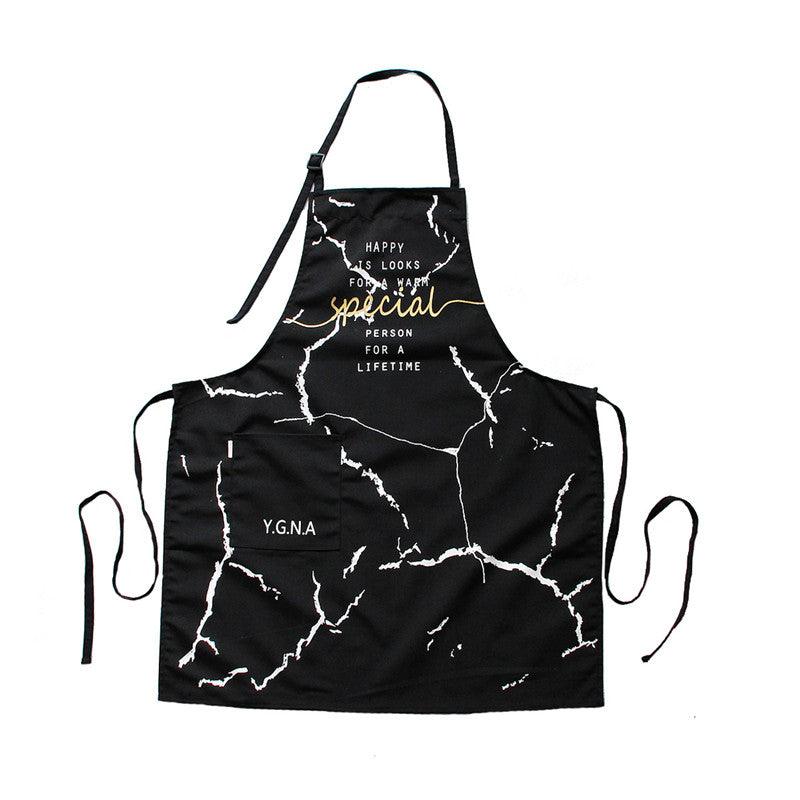 Nordic Cotton Apron Black White Marble Cooking Aprons For Men Women with Big Pocket Bib Overalls Kitchen Baking Accessories Larnt