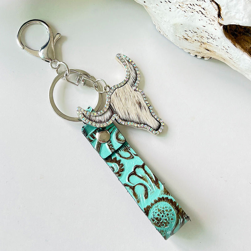 Rhinestone Bull Keychain