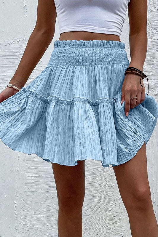 Smocked Waist Frill Trim Skirt