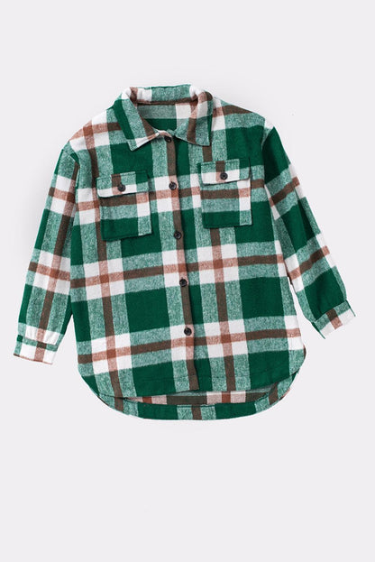 Plaid Dropped Shoulder Pocket Shacket Trendsi