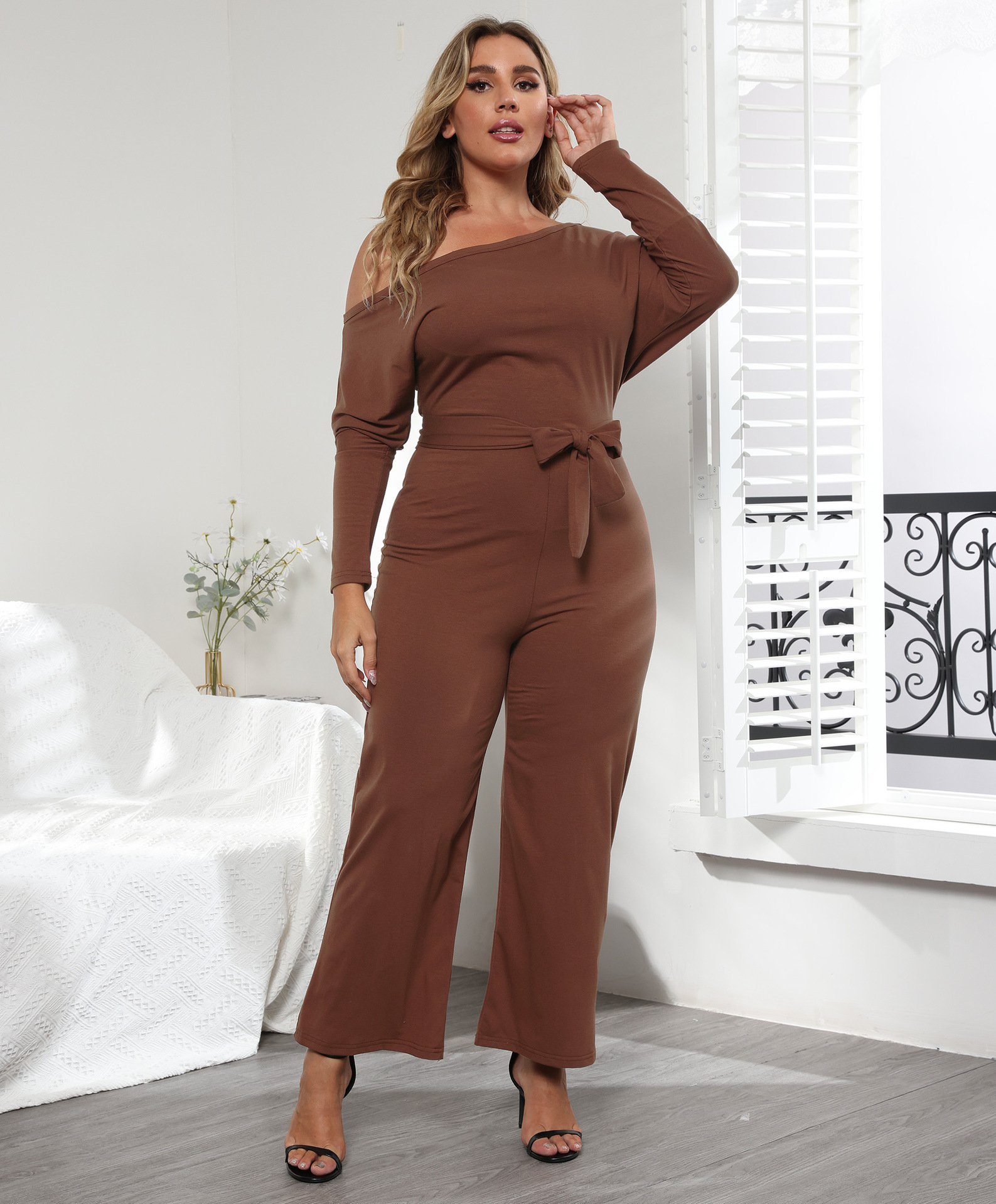 Plus Size Women's Long-Sleeved Jumpsuit With Straps Kiwidrop