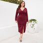 Plus Size V-neck Gathering Slit Dress