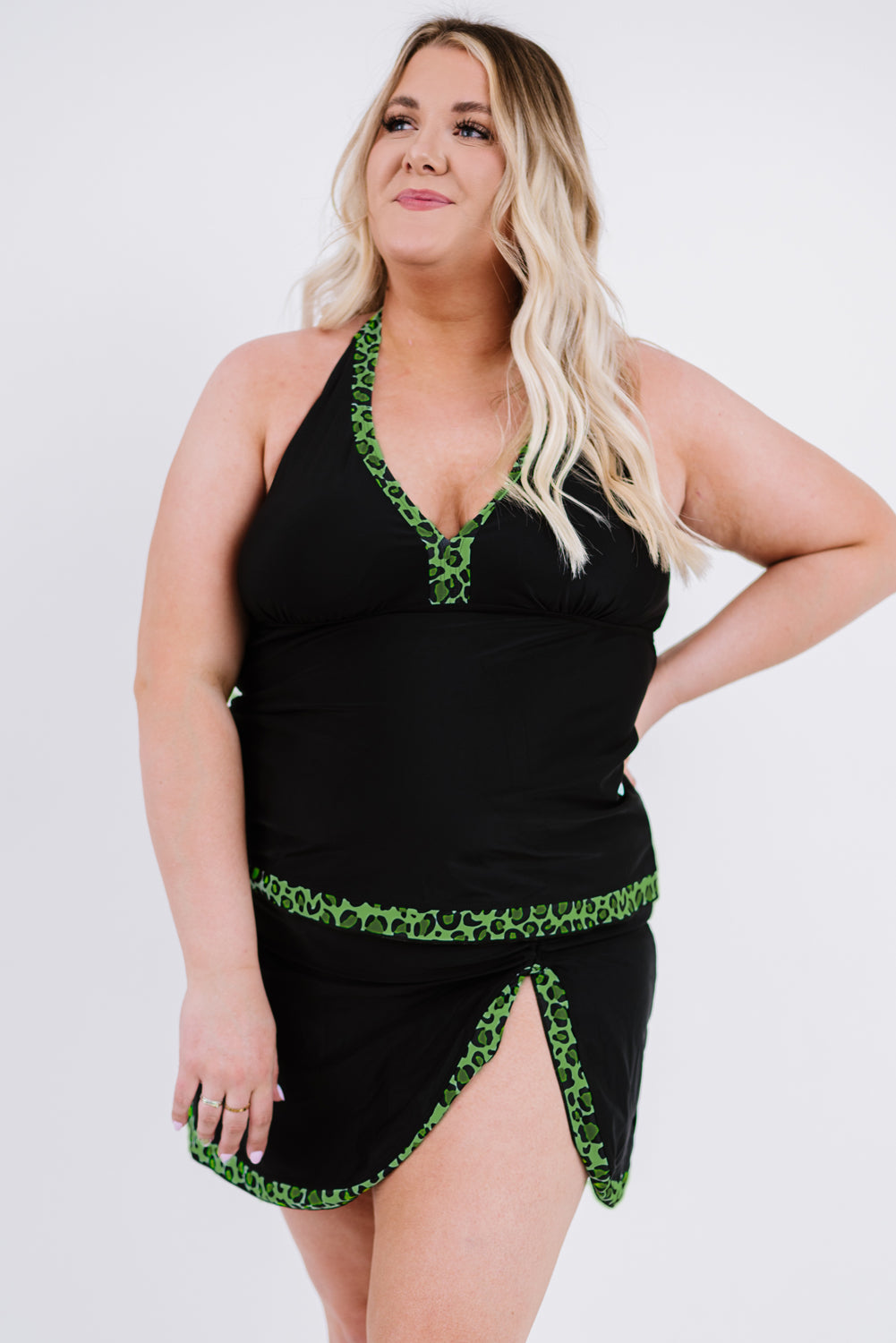 Plus Size Leopard Halter Neck Two-Piece Swimsuit Trendsi