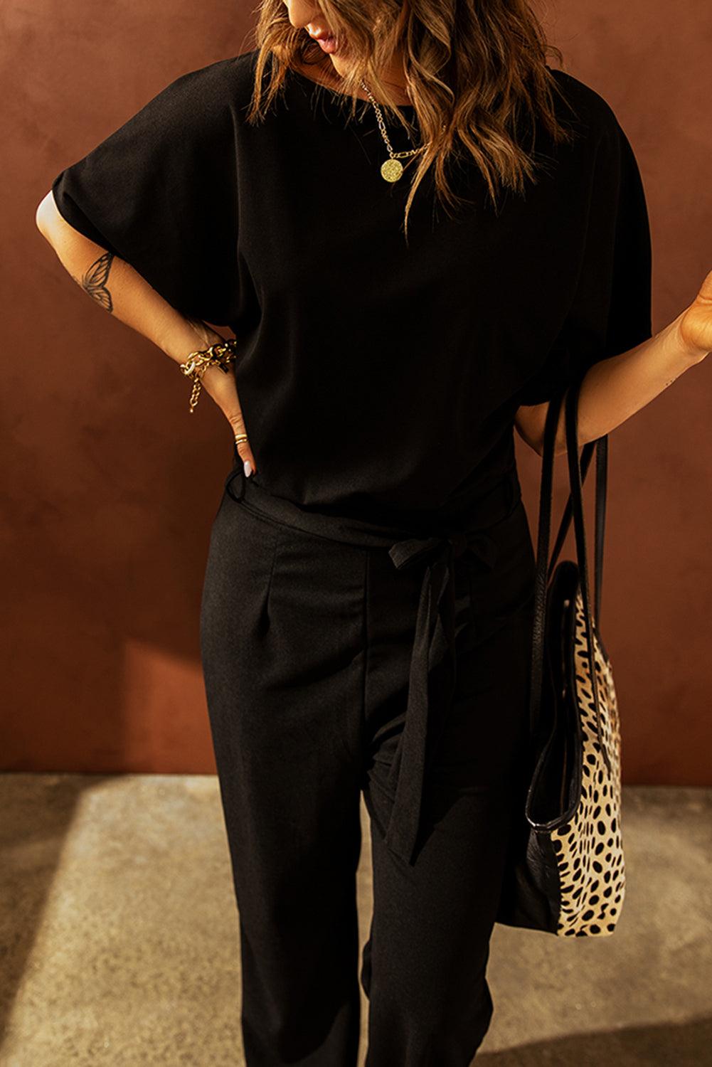 Oh So Glam Belted Wide Leg Jumpsuit Kiwidrop