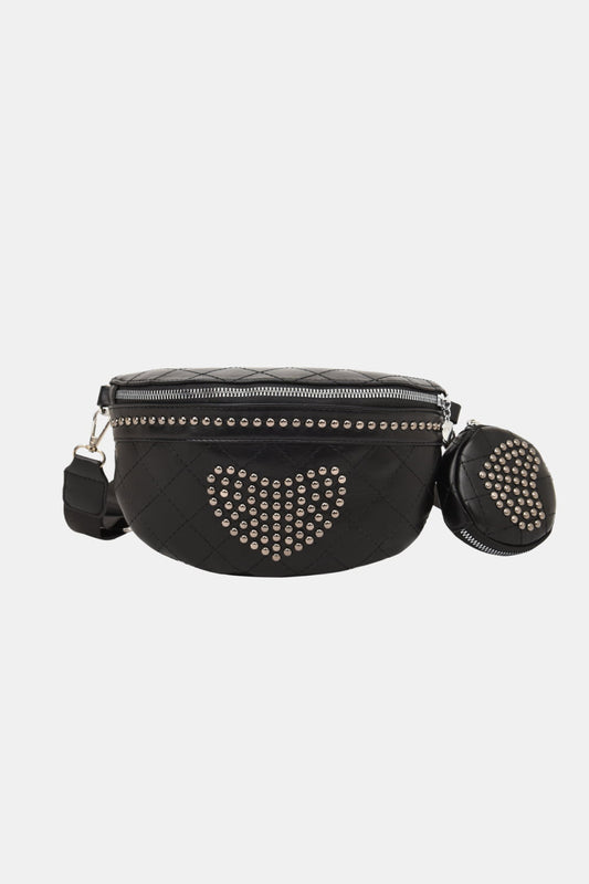 Studded PU Leather Sling Bag with Small Purse