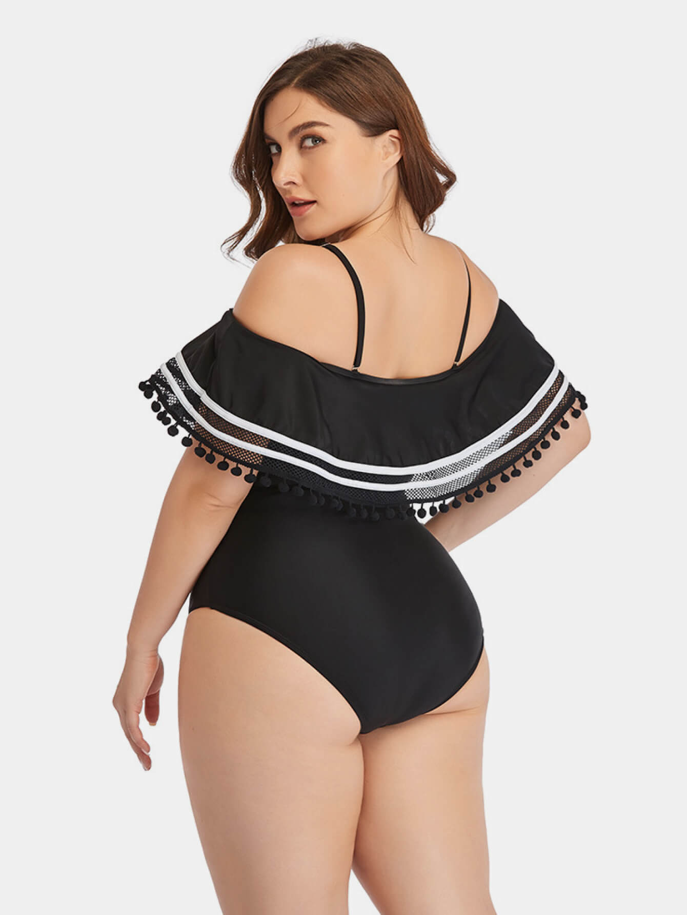 Plus Size Striped Cold-Shoulder One-Piece Swimsuit Trendsi