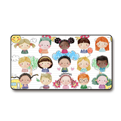 Black Lock Edge Mouse Pad (16×30inch)｜Polyester -Kids, Notebook, Rocket, Sun, Smiley, School Bus, Tree, Flowers, Hearts, Clouds, Nature, Children, Boys, Girls, Friendship (Designed by Dunbi)