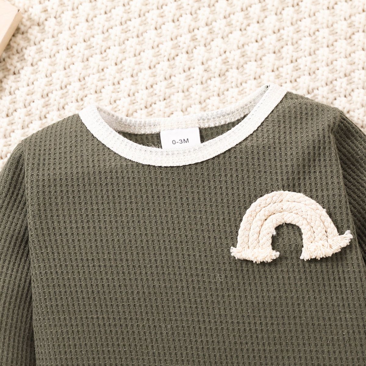 Baby Contrast Trim Waffle-Knit Long Sleeve Bodysuit - DunbiBeauty, LLC