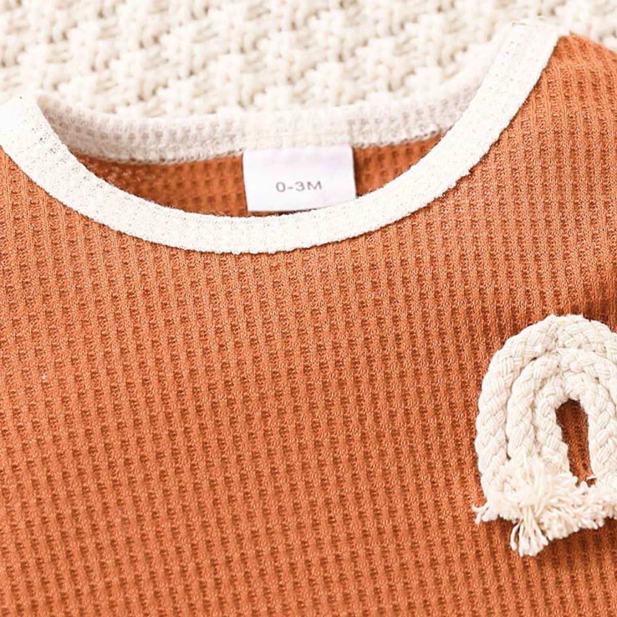 Baby Contrast Trim Waffle-Knit Long Sleeve Bodysuit - DunbiBeauty, LLC