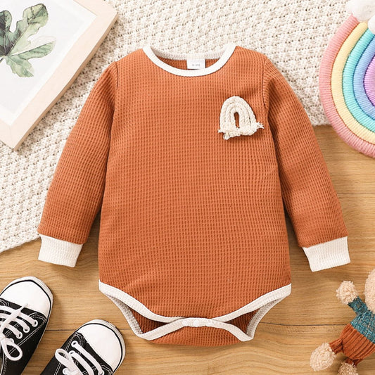 Baby Contrast Trim Waffle-Knit Long Sleeve Bodysuit - DunbiBeauty, LLC