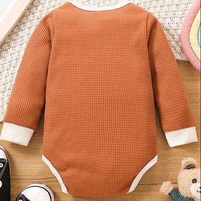 Baby Contrast Trim Waffle-Knit Long Sleeve Bodysuit - DunbiBeauty, LLC