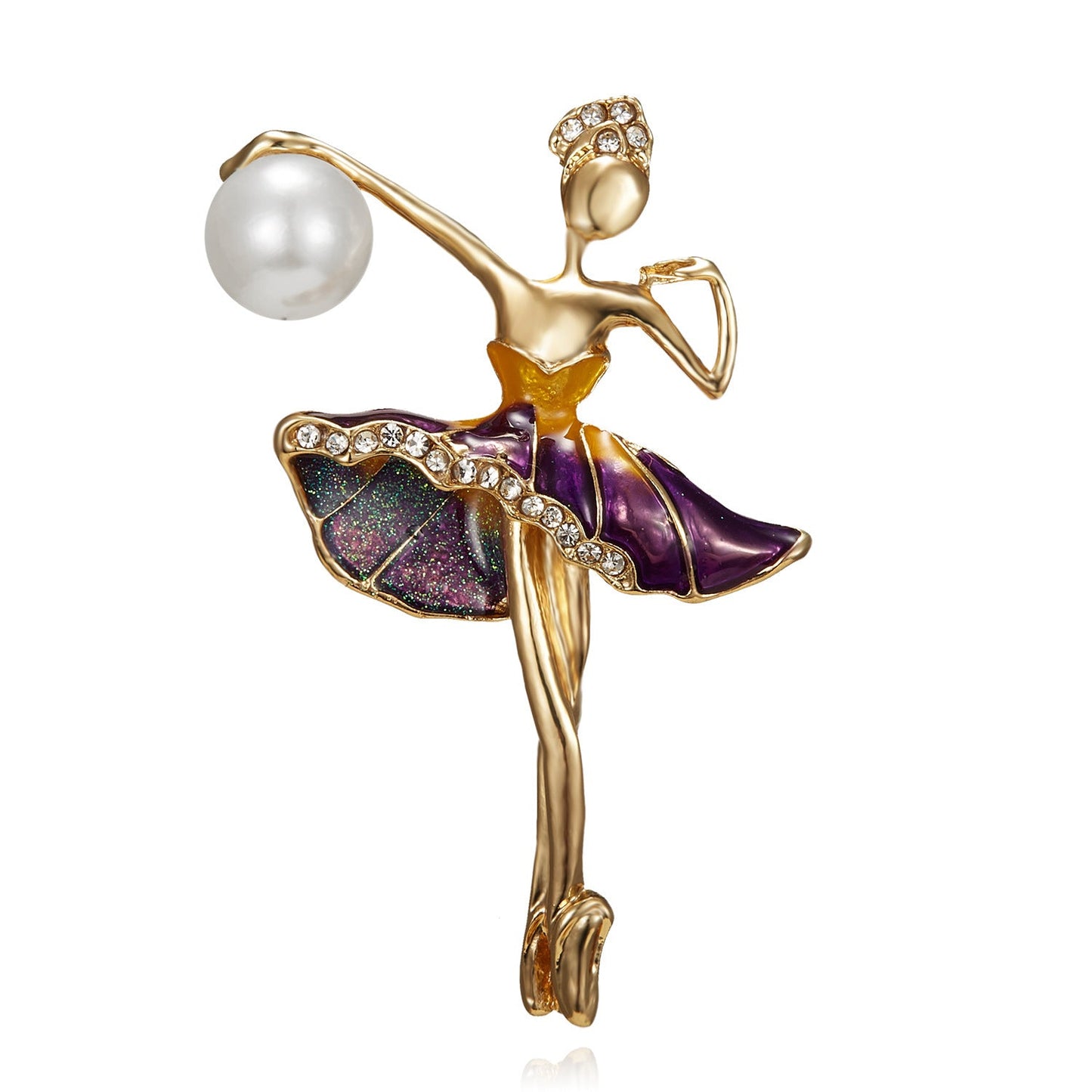 Ballerina Holding a Flower Rhinestone Brooch People Dancing Culture - DunbiBeauty, LLC