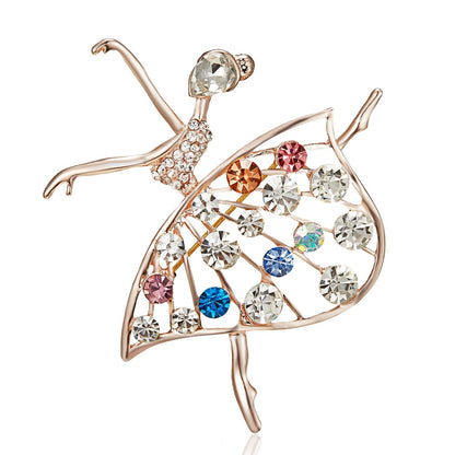 Ballerina Holding a Flower Rhinestone Brooch People Dancing Culture - DunbiBeauty, LLC