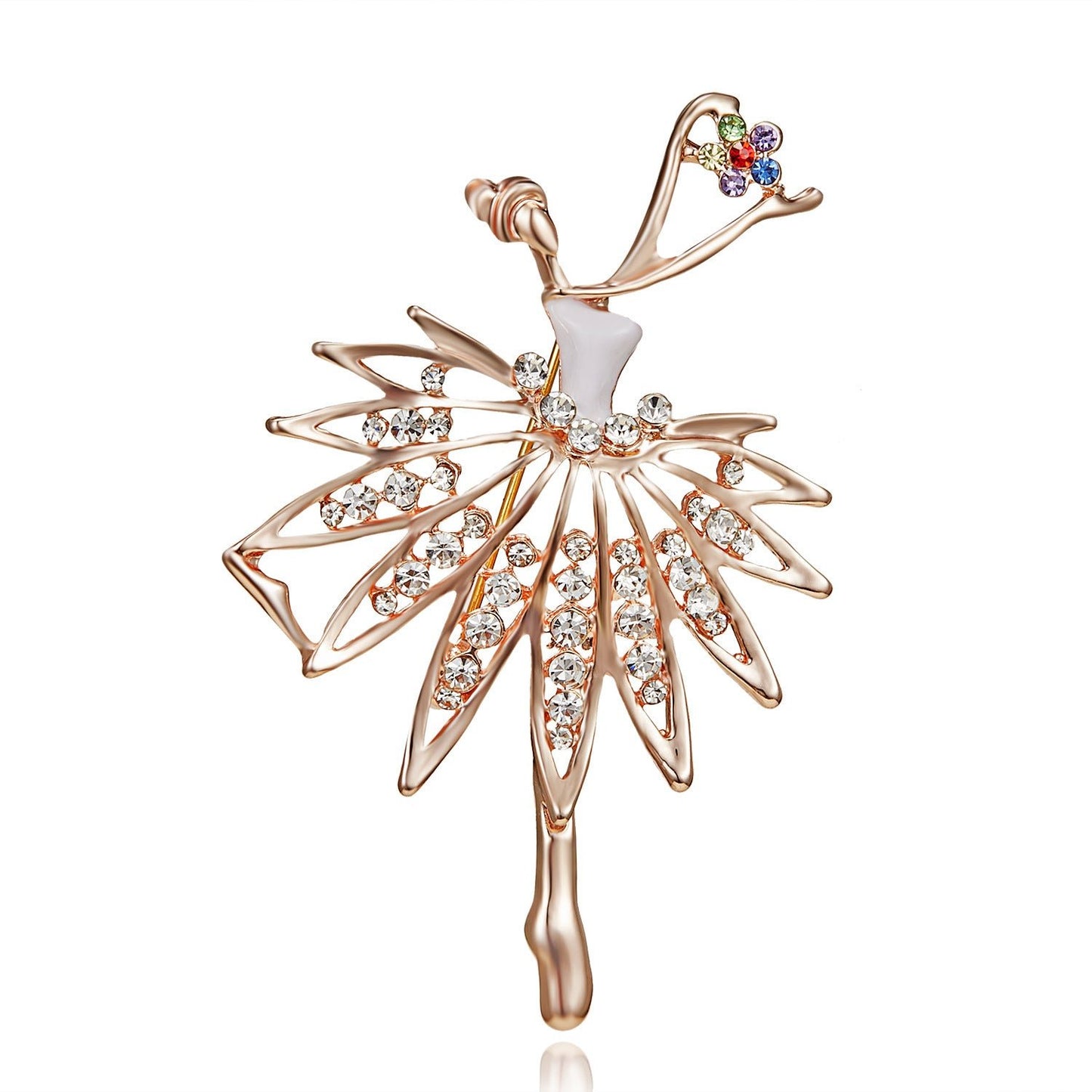 Ballerina Holding a Flower Rhinestone Brooch People Dancing Culture - DunbiBeauty, LLC