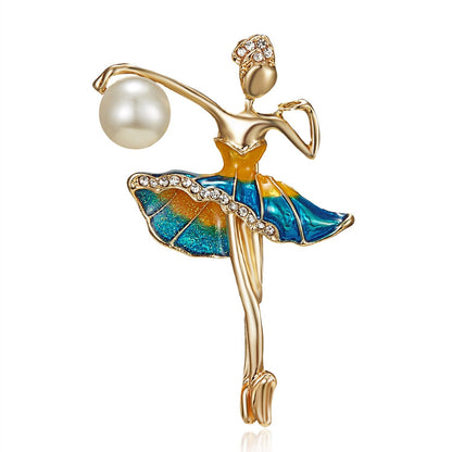 Ballerina Holding a Flower Rhinestone Brooch People Dancing Culture - DunbiBeauty, LLC