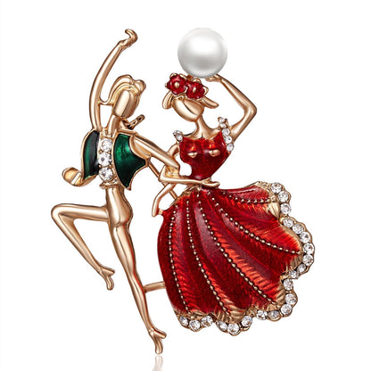 Ballerina Holding a Flower Rhinestone Brooch People Dancing Culture - DunbiBeauty, LLC