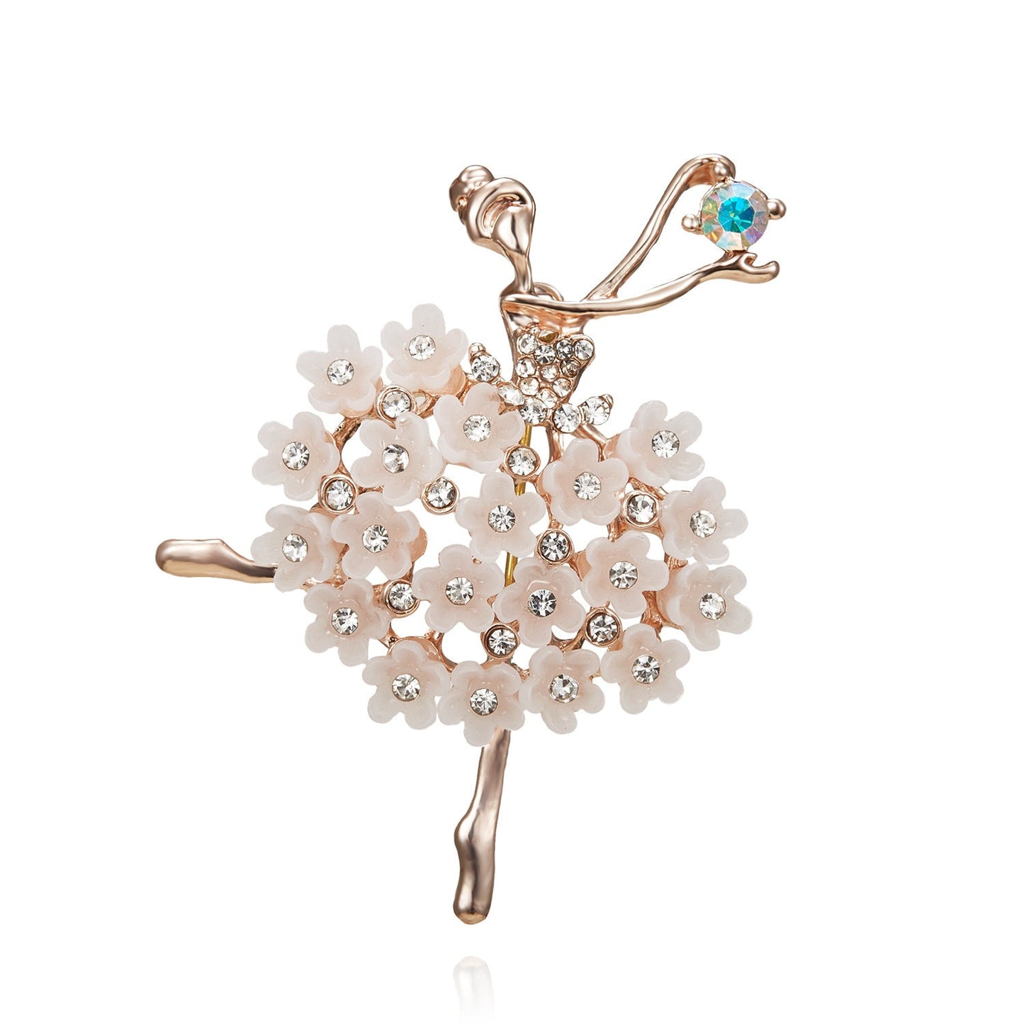 Ballerina Holding a Flower Rhinestone Brooch People Dancing Culture - DunbiBeauty, LLC