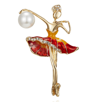 Ballerina Holding a Flower Rhinestone Brooch People Dancing Culture - DunbiBeauty, LLC