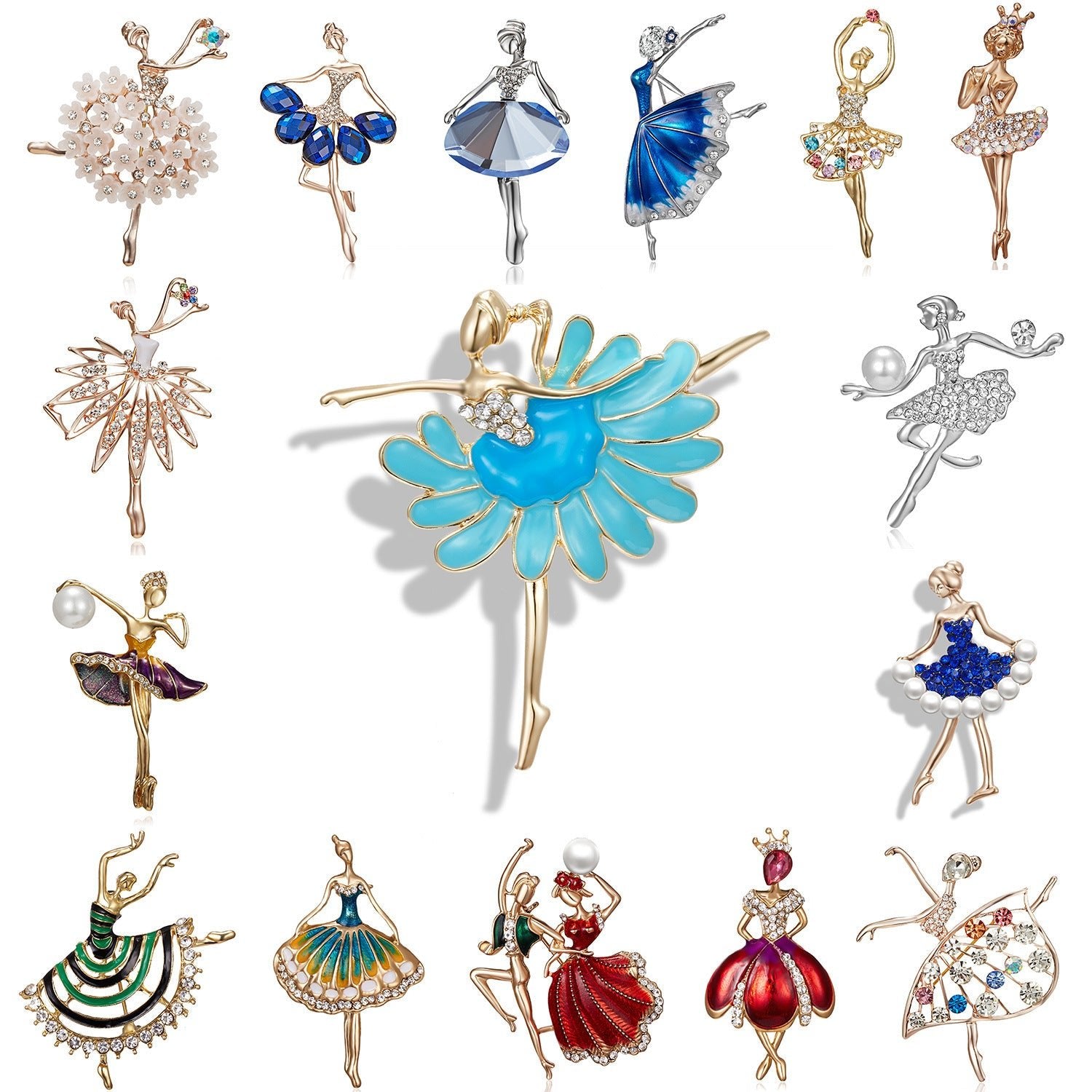 Ballerina Holding a Flower Rhinestone Brooch People Dancing Culture - DunbiBeauty, LLC