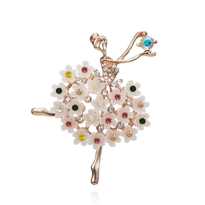 Ballerina Holding a Flower Rhinestone Brooch People Dancing Culture - DunbiBeauty, LLC