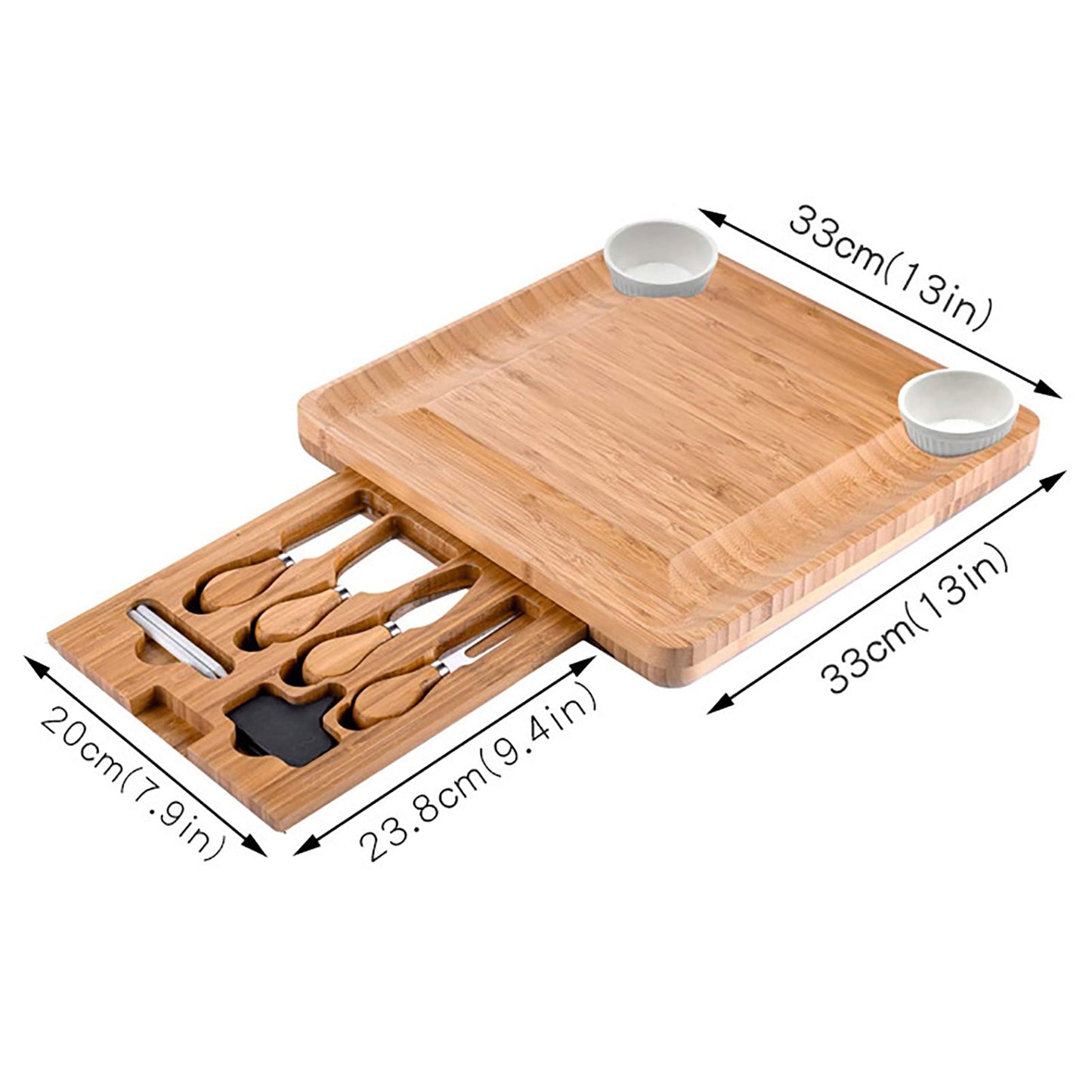 Bamboo Cheese Board Cutlery Knife Set With Slide Out Drawer 4 Knives Sets Cooking Tools Cheese Knife Cheese Slicer Fork Scoop Cut - DunbiBeauty, LLC