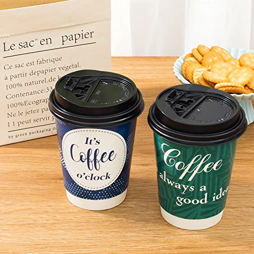 Bapmnicc Disposable Coffee Cups with Lids 12 oz, 50 Pack Double-Walled Paper Coffee Cups with Fun Designs, Insulated Coffee Cups, Hot Beverage Paper Cups for Cold & Hot Drinks - DunbiBeauty, LLC