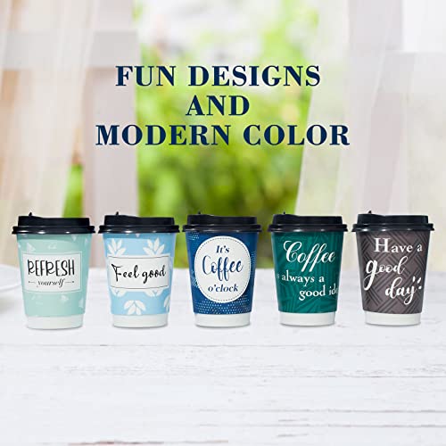 Bapmnicc Disposable Coffee Cups with Lids 12 oz, 50 Pack Double-Walled Paper Coffee Cups with Fun Designs, Insulated Coffee Cups, Hot Beverage Paper Cups for Cold & Hot Drinks - DunbiBeauty, LLC