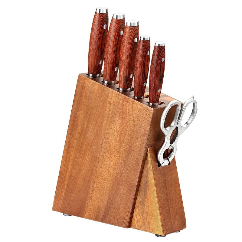 Basic Series 5-7PC Knife Set Stainless Steel Walnut Scissors Knife Holder With Pakka Wood Handle Kitchen Knife Tool - DunbiBeauty, LLC