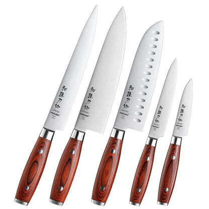 Basic Series 5-7PC Knife Set Stainless Steel Walnut Scissors Knife Holder With Pakka Wood Handle Kitchen Knife Tool - DunbiBeauty, LLC