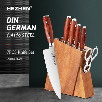 Basic Series 5-7PC Knife Set Stainless Steel Walnut Scissors Knife Holder With Pakka Wood Handle Kitchen Knife Tool - DunbiBeauty, LLC