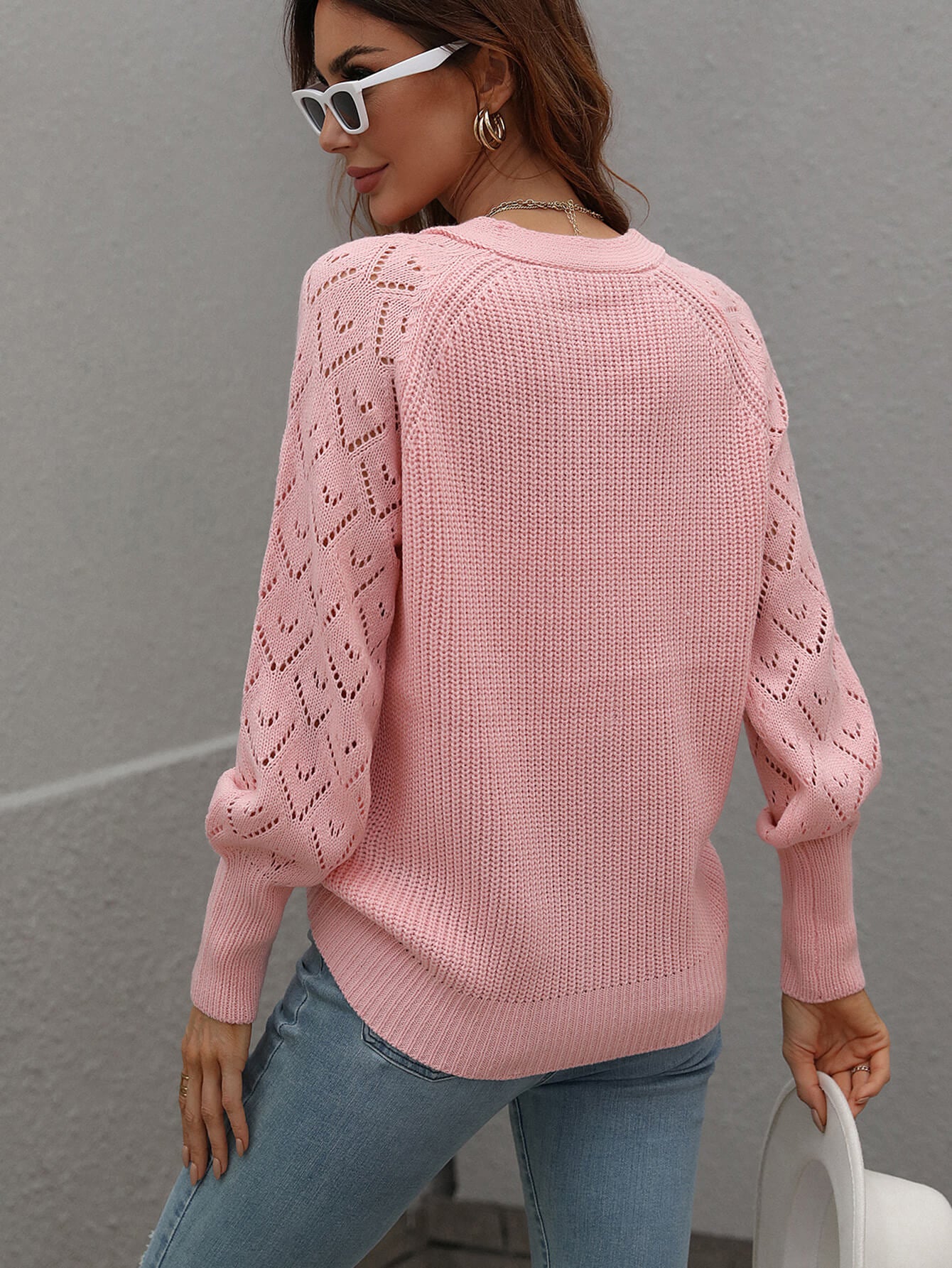 Rib-Knit Plunge Raglan Sleeve Cardigan Trendsi