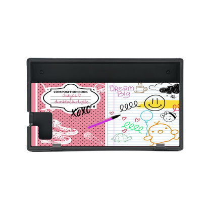 Nintendo Switch Game Console Stickers ｜PVC - Back to School, Composition Notebook Style, Doodles, Scribbles, Writing, Girl, Pink (Designed by Dunbi)