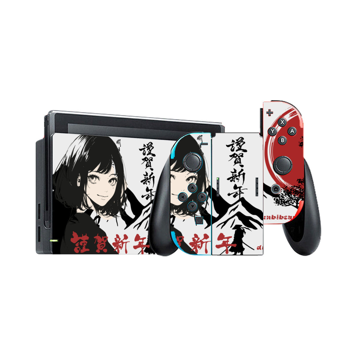 Nintendo Switch Game Console Stickers ｜PVC - Japan, Japanese, Red, Samurai, Pretty Girl, Tiger, Kanji, Mountains (Designed by Dunbi)