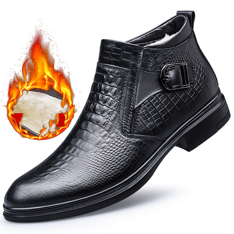 New Men's High Top Business Zipper Leather Shoes