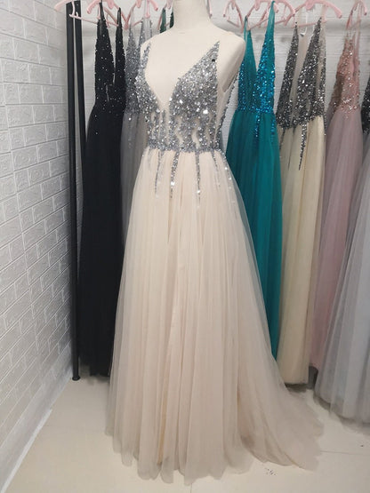 Beaded Prom Dress with High Side Slit - DunbiBeauty, LLC