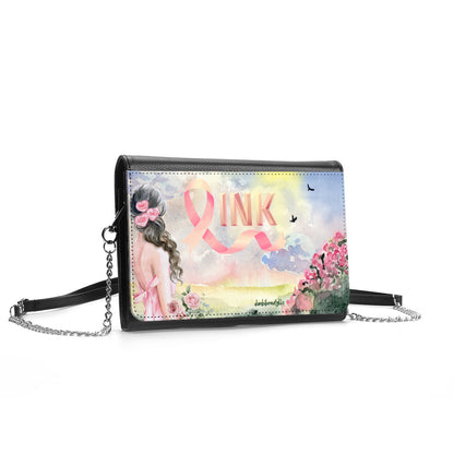 Women's Multifunctional Satchel｜ PU -Pastel Pink, Breast Cancer Awareness, Open Field, Day, Birds, Flowers, Bows and Ribbons, Watercolor Sunlight (Designed by Dunbi)