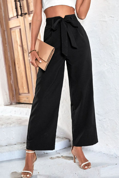 Belted High-Rise Wide Leg Pants - DunbiBeauty, LLC