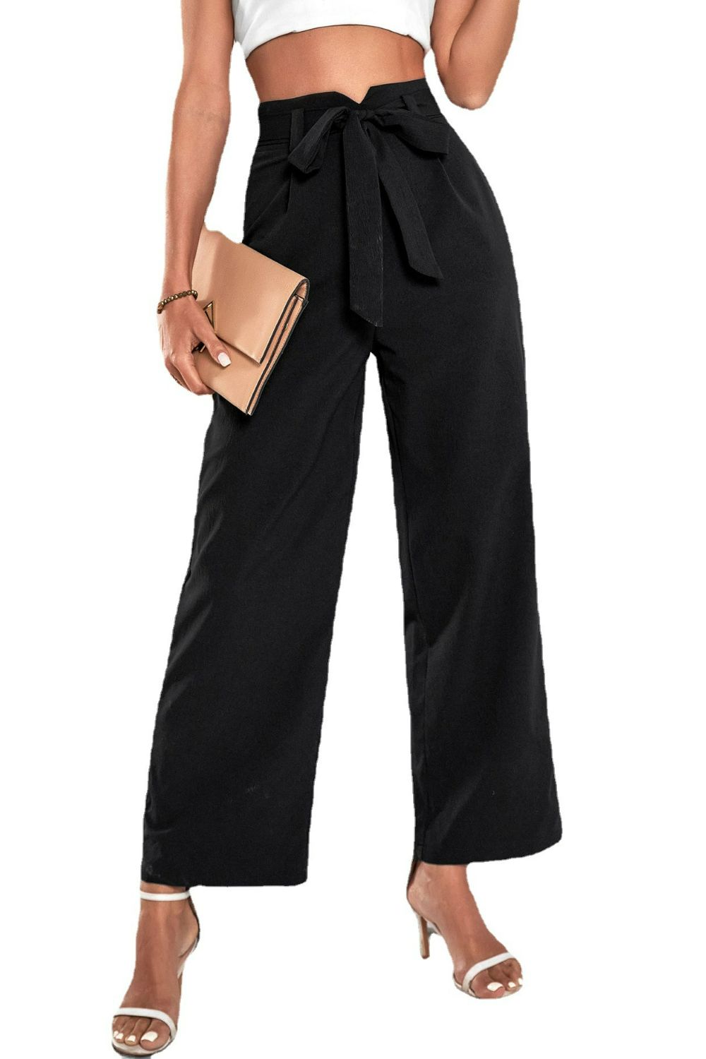 Belted High-Rise Wide Leg Pants - DunbiBeauty, LLC