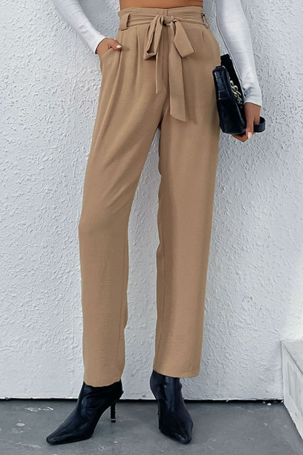 Belted Straight Leg Pants with Pockets - DunbiBeauty, LLC